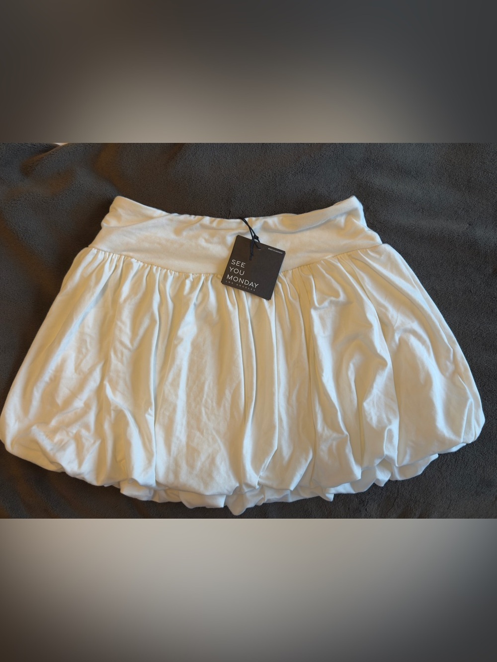 See You Monday White Bubble Skirt with Elastic Waist